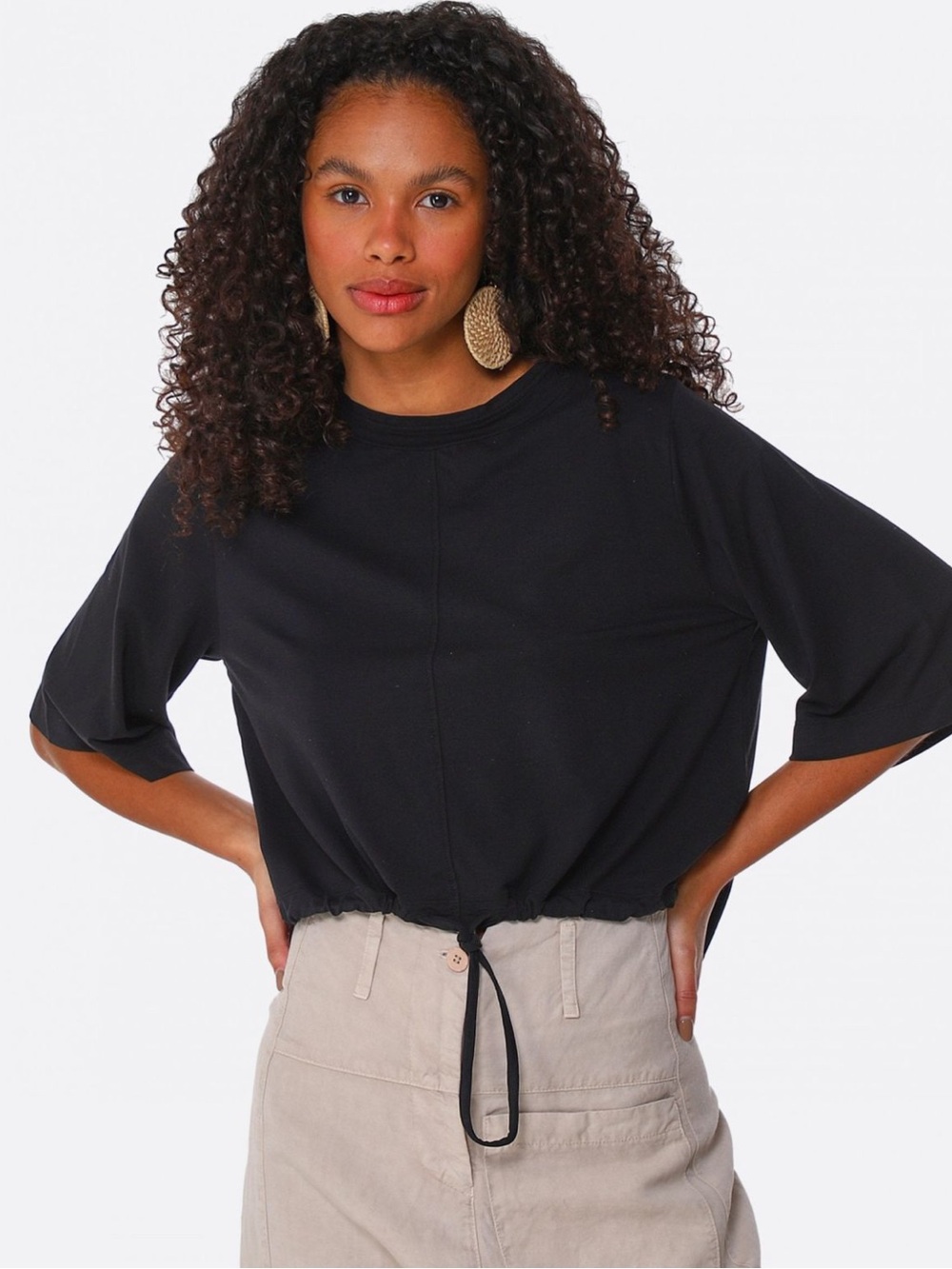 Lurdes Bergada Black Drawstring Oversized Crop Tee